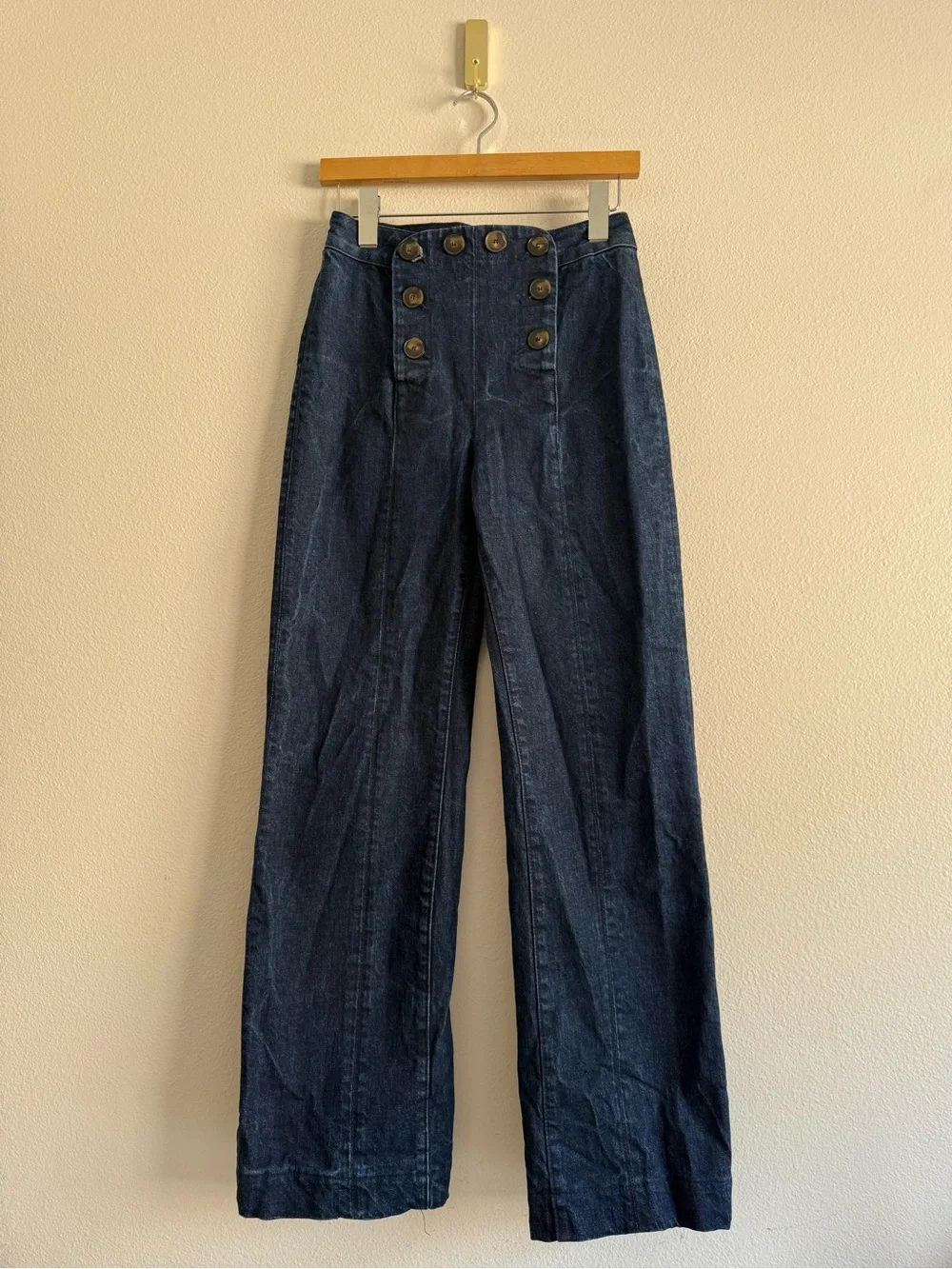 Sézane Le Parisien Jeans High Rise Sailor Wide Leg Dark Wash Denin Sz 36/4